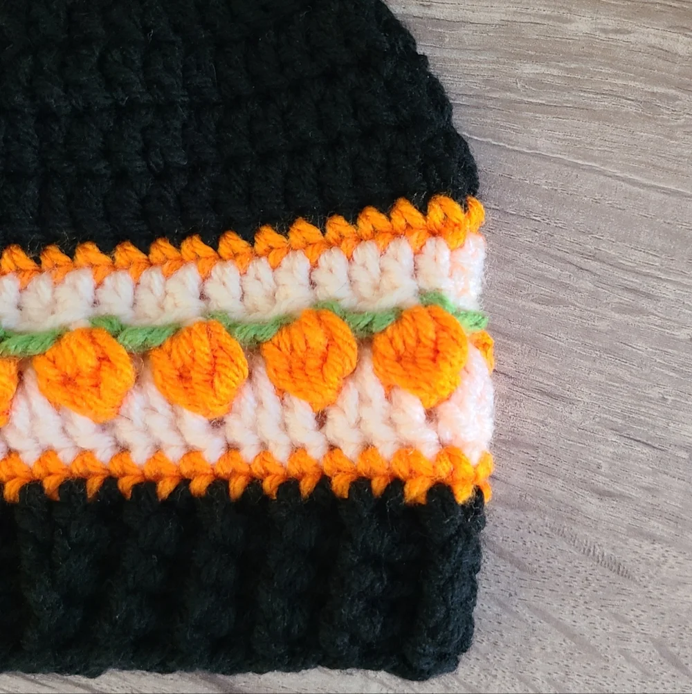 Handmade Pumpkin Patch Beanie, Black and Orange Baby Beanie, 3-6 Month, Crochet